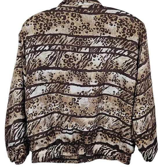 Vintage Women Stunt Sports Brown Bomber Jacket Size Medium 100% Silk Leopard - Picture 3 of 10